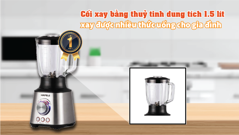 Cối xay bằng thuỷ tinh dung tích 1.5L xay được nhiều công thức uống cho gia đình Máy xay sinh tố để bàn Hafele 535.43.262
